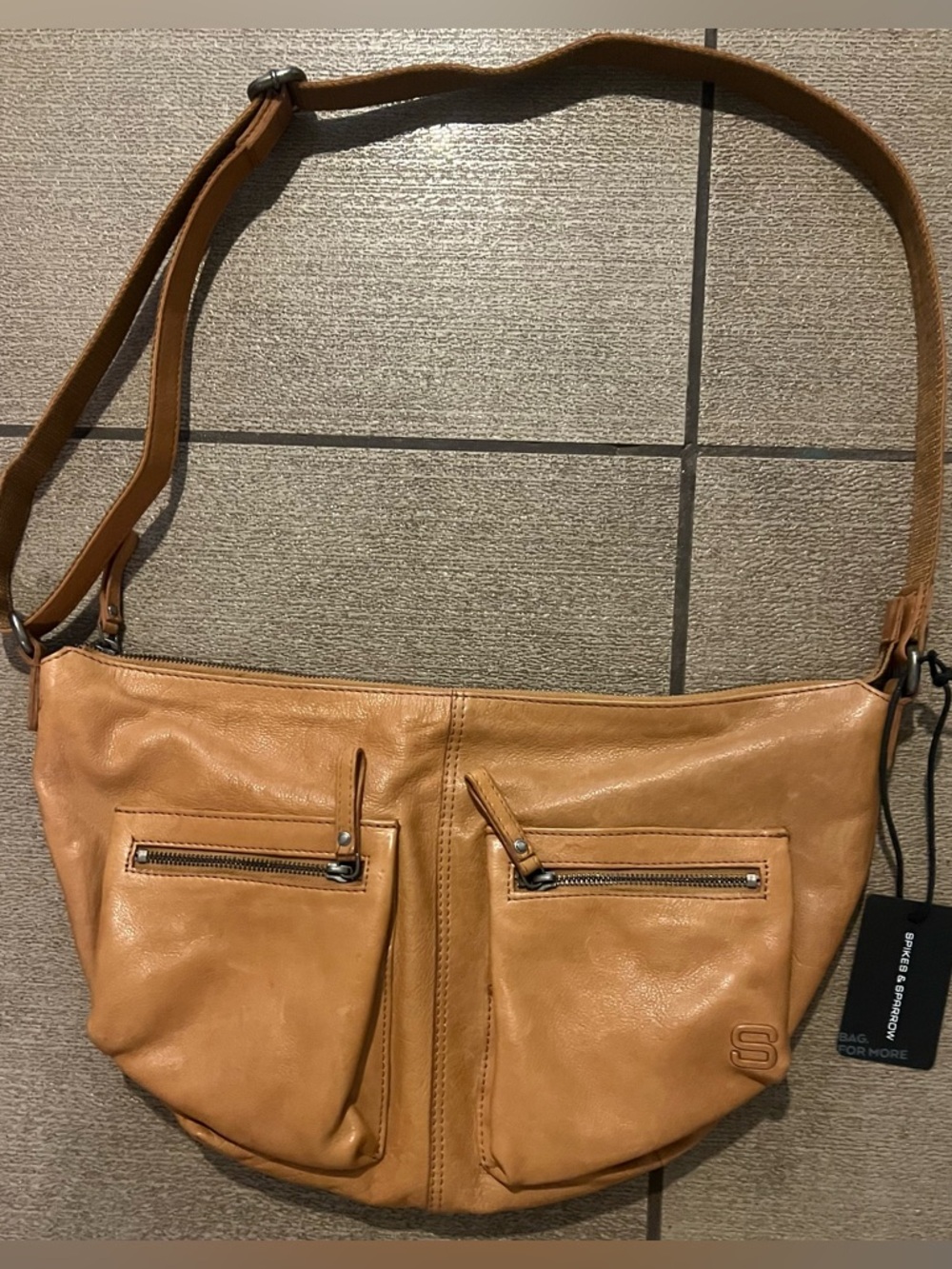 New with tags! Spikes and sparrow boho camel leather Crossbody/Shoulder bag